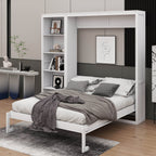 YunNianYang Queen Size Gray Murphy Bed Wall Bed with Shelves