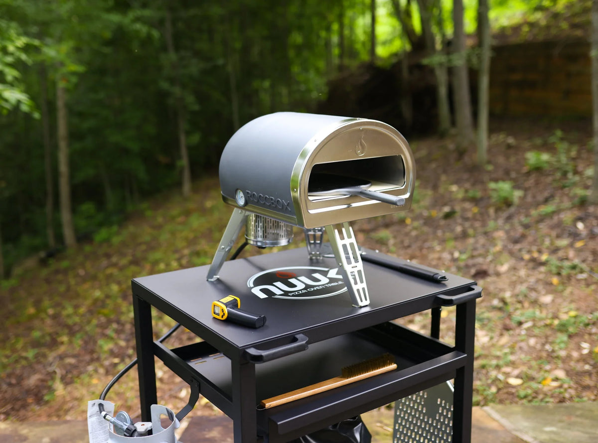 NUUK Three-Shelf Heavy Duty Rolling Outdoor Pizza Oven Table, 24" x 30" Steel Commercial Multifunctional Food Prep Worktable on Wheels