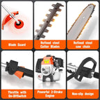 Datingday 52CC Orange Gas Weed Wacker, 2-Stroke Weed Eater Gas Powered, 6-in-1 Gas Hedge Trimmer, Gas Brush Cutter, Gas String Trimmer, Pole Saw with Extension Pole