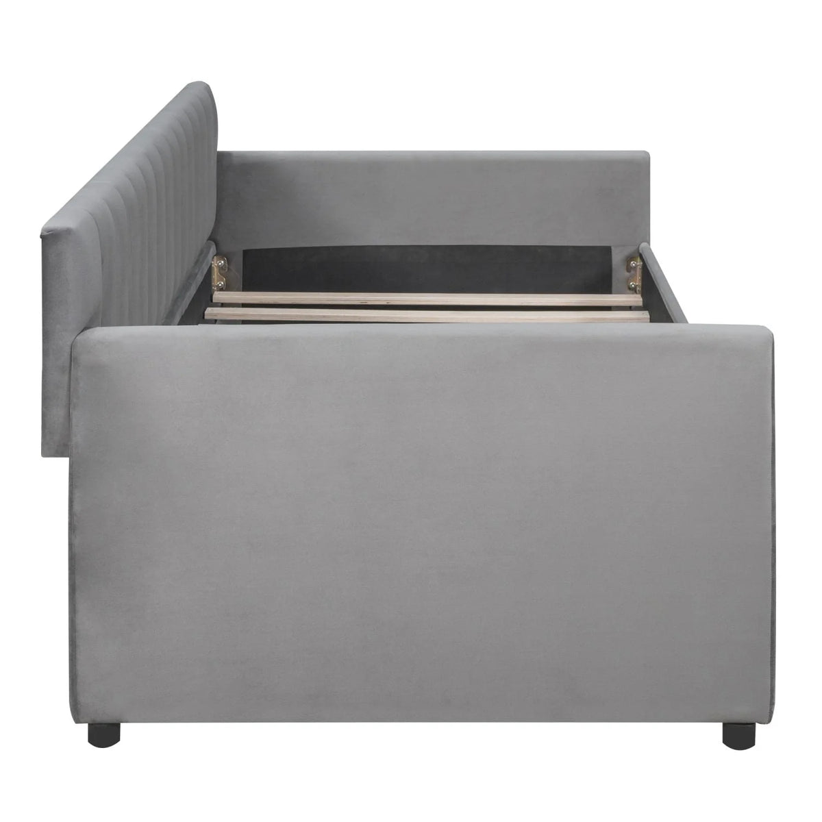 Twin Size Daybed with 2 Storage Drawers, Tufted Upholstered Sofa Bed Frame with and Wood Slat Support, Perfect for Bedroom, Gray