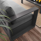 Lounge Sofa Table Set, Grey Gray, Aluminum, Metal, Fabric, Modern Contemporary, Outdoor Patio Balcony Cafe Bistro Garden Furniture Hotel Hospitality
