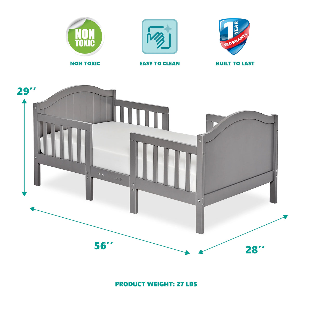 Dream On Me Portland 3 in 1 convertible Toddler Bed, Steel Grey