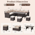 AECOJOY 7 Piece Patio Furniture Set PE Rattan Outdoor Dining Set Sectional Sofa Couch with Table Patio Conversation Set in Gray