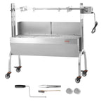 VEVOR Rotisserie Grill with Windscreen, BBQ Whole Pig Lamb Goat Charcoal Spit Grill, 46 Inch 132 Lbs Capacity, Electric 52W Motor Stainless Steel Roaster with Lockable Wheels, for Camping Outdoor
