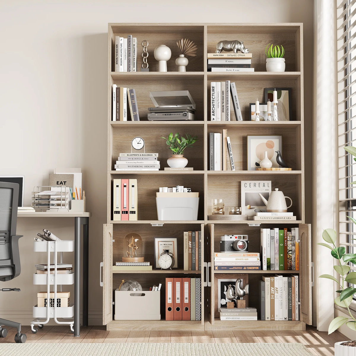 Homfa 73�� Tall Bookcases with Doors, 8 Cubes 6-Tier Double Row Bookshelf, White Bookcase for Living Room Home Office