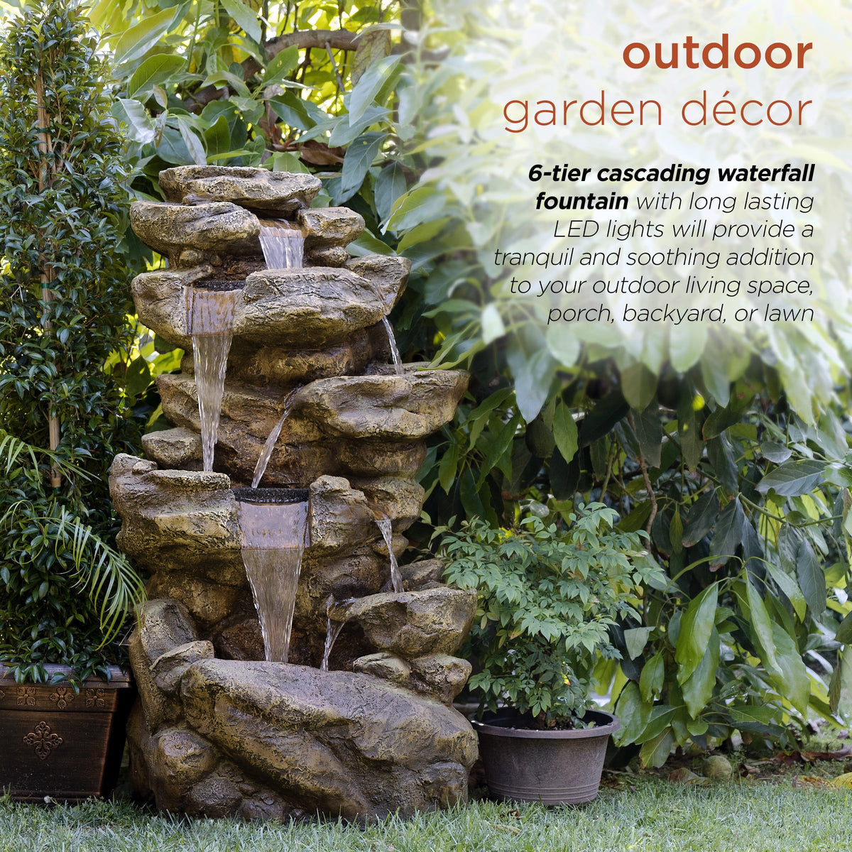 Alpine Corporation 6-Tier Amazonian Water Fountain with LED Lights