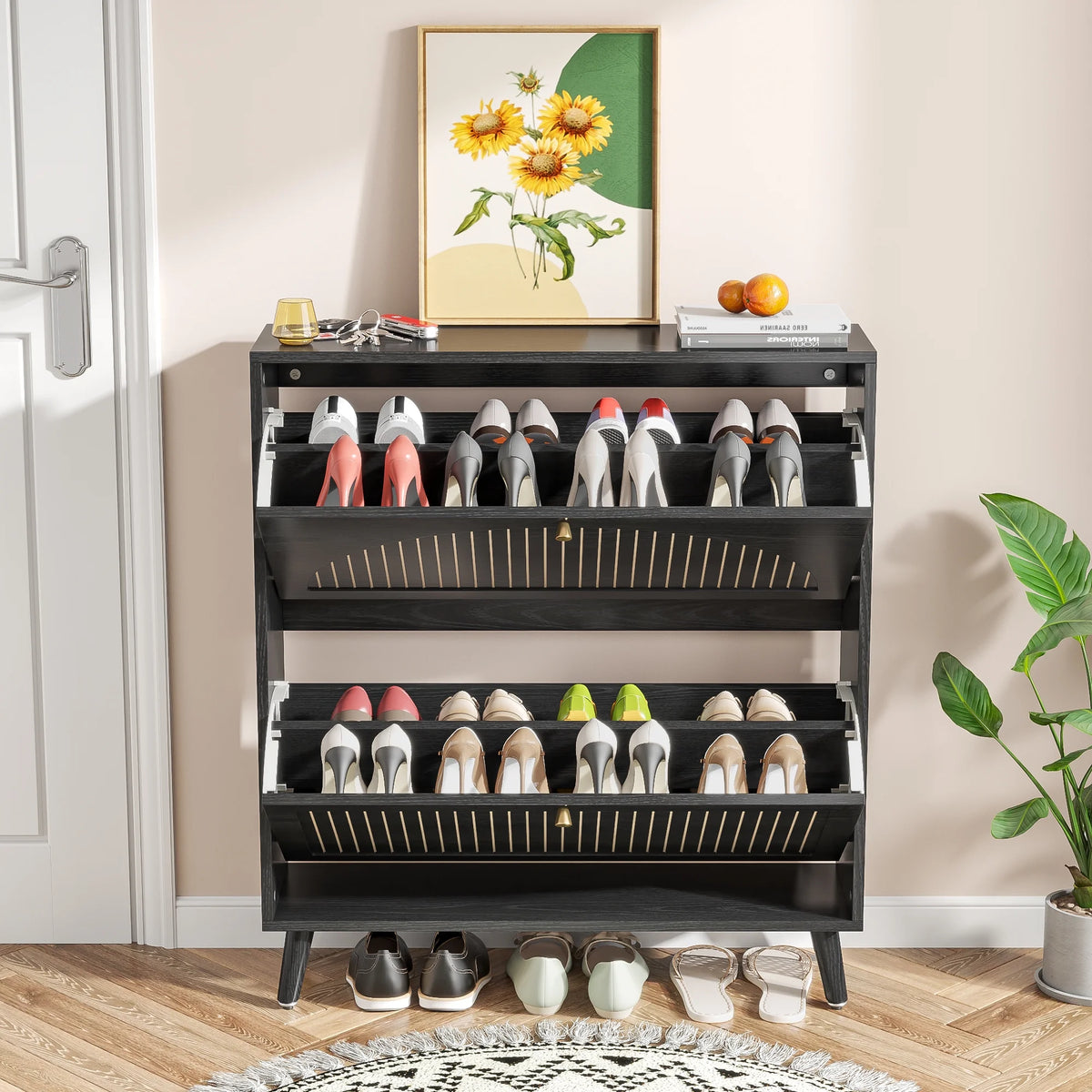Shoe Storage Cabinet with 2 Flip Drawers, Modern Shoe Cabinet Storage for Entryway, Entryway Shoe Storage