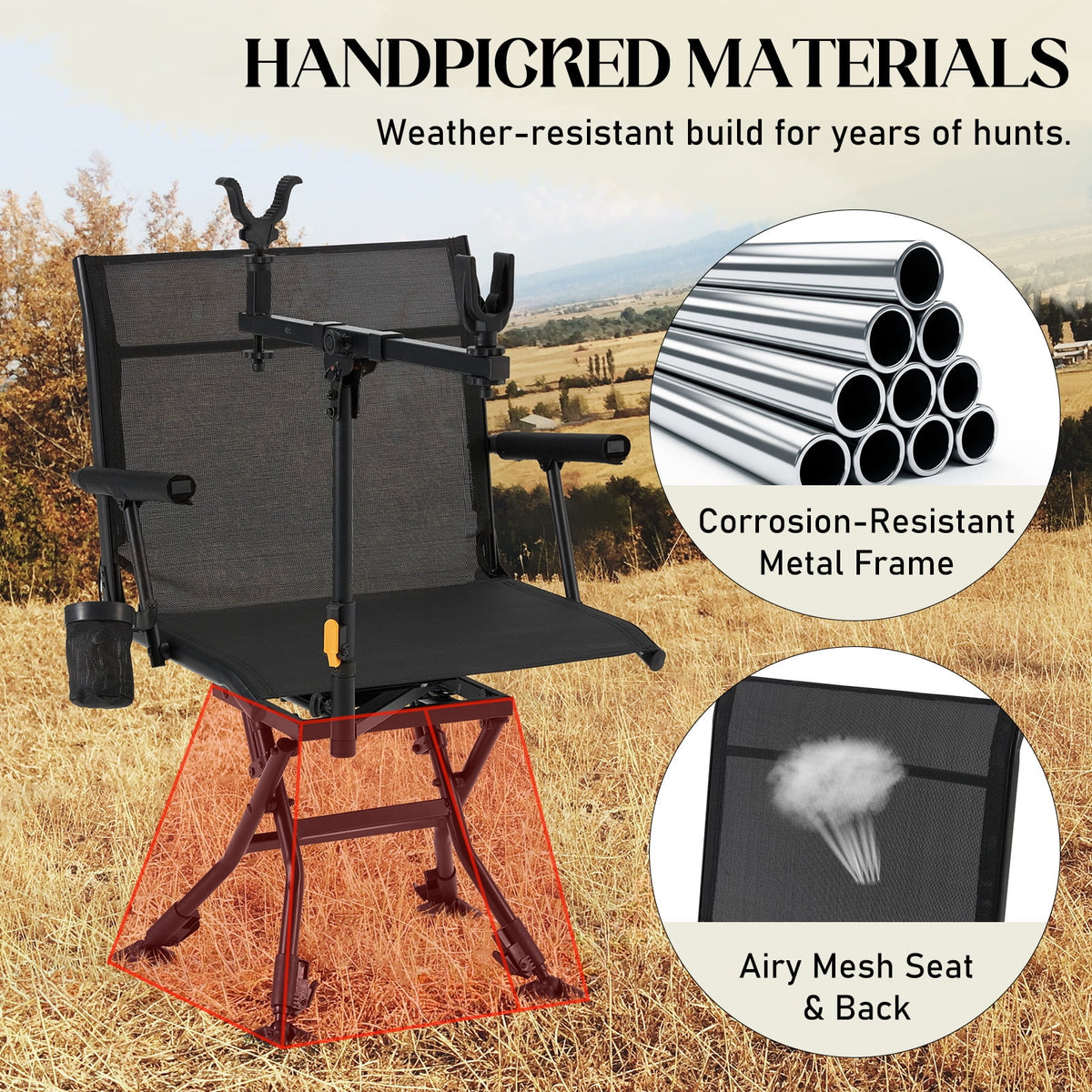 Danrelax 360�� Silent Camo Hunting Blind Chair, Armrests, Side Pouch, Telescopic Legs