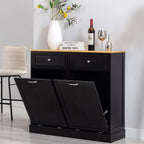 Hlivelood Double Trash Cabinet Tilt Out 20 Gallon, Pet Proof Kitchen Trash Cabinet Laundry Hamper with Cutting Board, Wood Garbage Recycling Station Hideaway Trash Holder Drawers