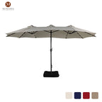 Mondawe 15ft Patio Umbrella Rectangular Outdoor Market Umbrella with Base and LED Lights Beige