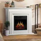 KISSAIR Electric Fireplace Mantel Wooden Surround Firebox, Free Standing Fireplace, with Remote Control, Adjustable LED Flame, 750W/1500W -White