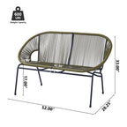 Aspen Modern Outdoor Patio Basket Loveseat, Hammock Weave Design, Metal Frame, Green