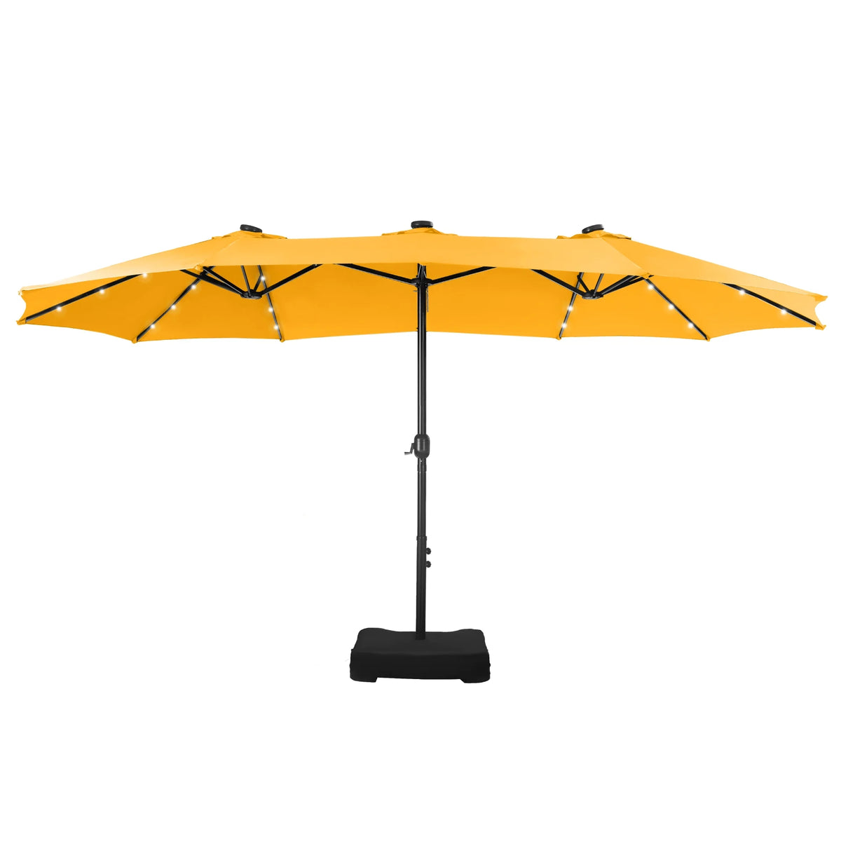 Summit Living 15 FT Double-Sided Solar Patio Umbrella with Base Large Outdoor Umbrella with LED Solar Lights - Haze Blue