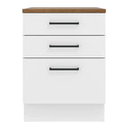 Madesa Hazel Kitchen Storage Base Cabinet with 3 Drawers 23 Inch Wide Engineered Wood Painted Finish Floor Mount Removable Plinth - White