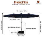 Mondawe 15ft Patio Umbrella Rectangular Outdoor Market Umbrella with Base and LED Lights Beige