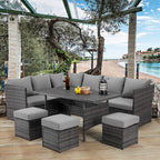 AECOJOY 7 Piece Patio Furniture Set PE Rattan Outdoor Dining Set Sectional Sofa Couch with Table Patio Conversation Set in Gray