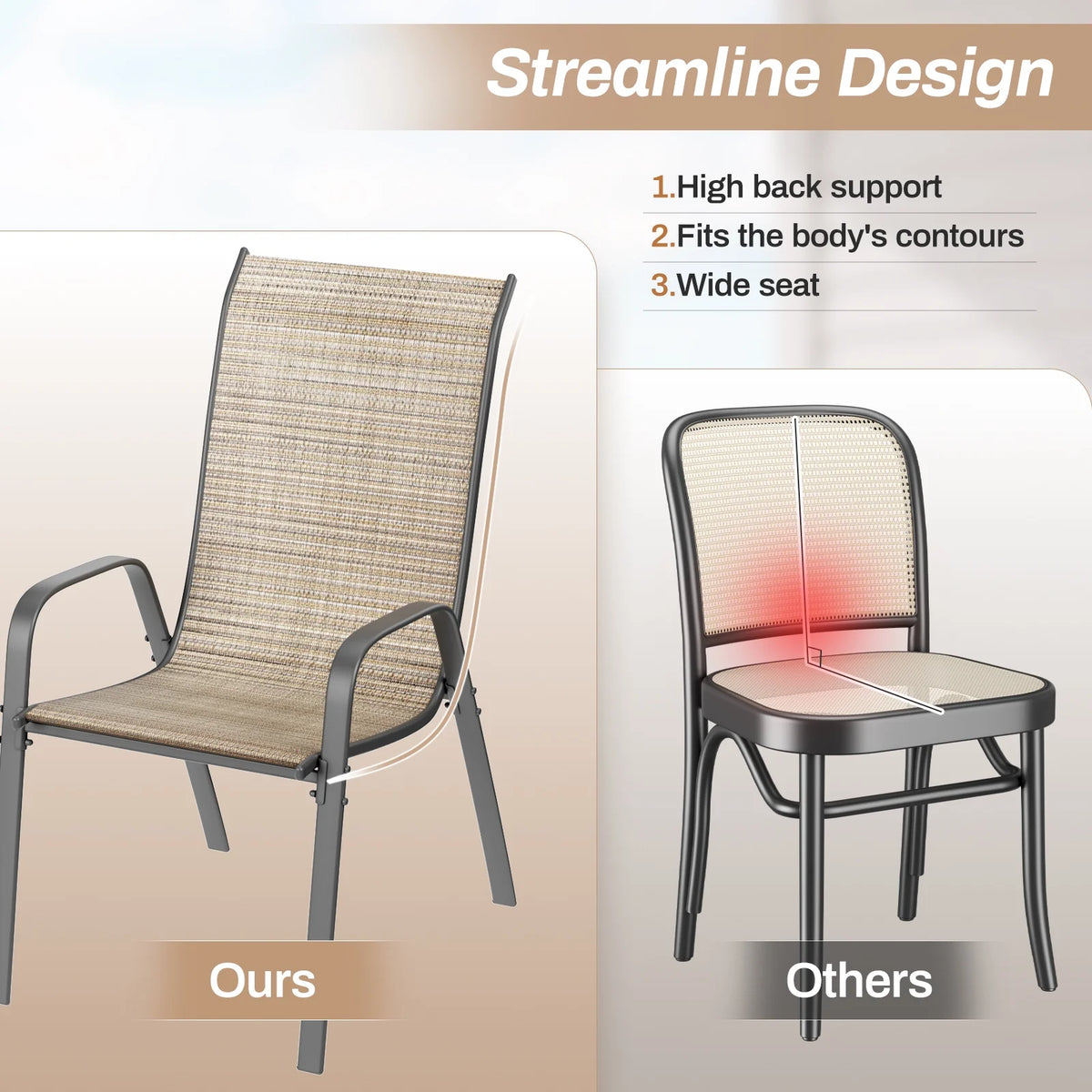 Arlopu 8Pcs Patio Dining Chairs Outdoor Stackable Armrest Chairs for Lawn Garden Backyard