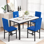 5 Piece Dining Room Table Set, Modern Dining Table Sets with Gray Velvet Upholstered Chairs for 4, Faux Marble Pattern Rectangle Kitchen Table Set for Bar Living Room Breakfast Nook Small Space