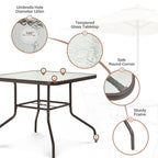 Pellebant 6 Pcs Metal & Glass Patio Dinning Set and Umbrella in Beige