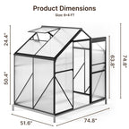 Asofer 6' x 4' Greenhouse for Outdoors, Aluminum Walk-in Green Houses shed with Rain Gutter and Roof Vent for Backyard