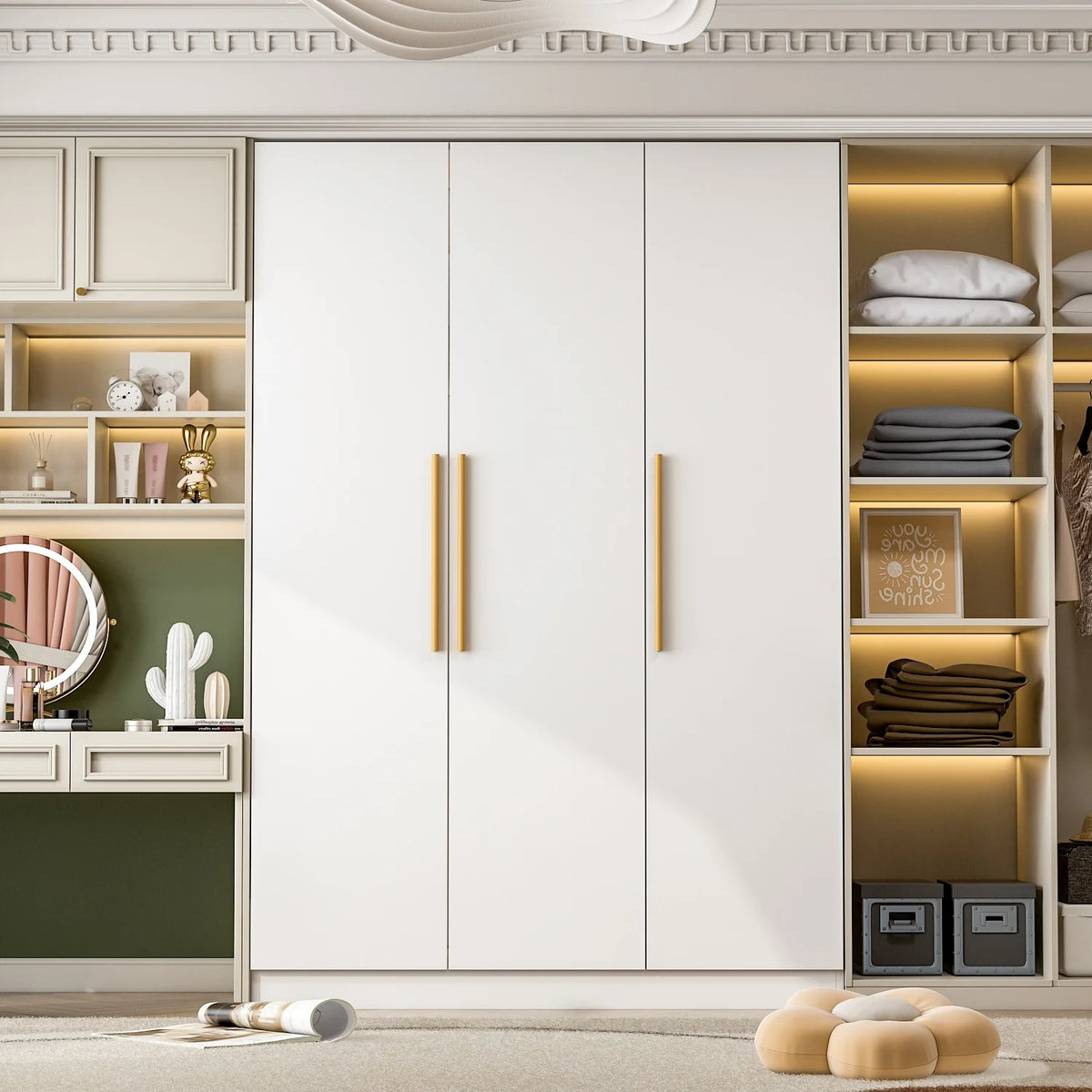 FUFU&GAGA Wardrobe Armoire Wooden Closet Cabinet 6 Storage Cube and Hanging Rod White