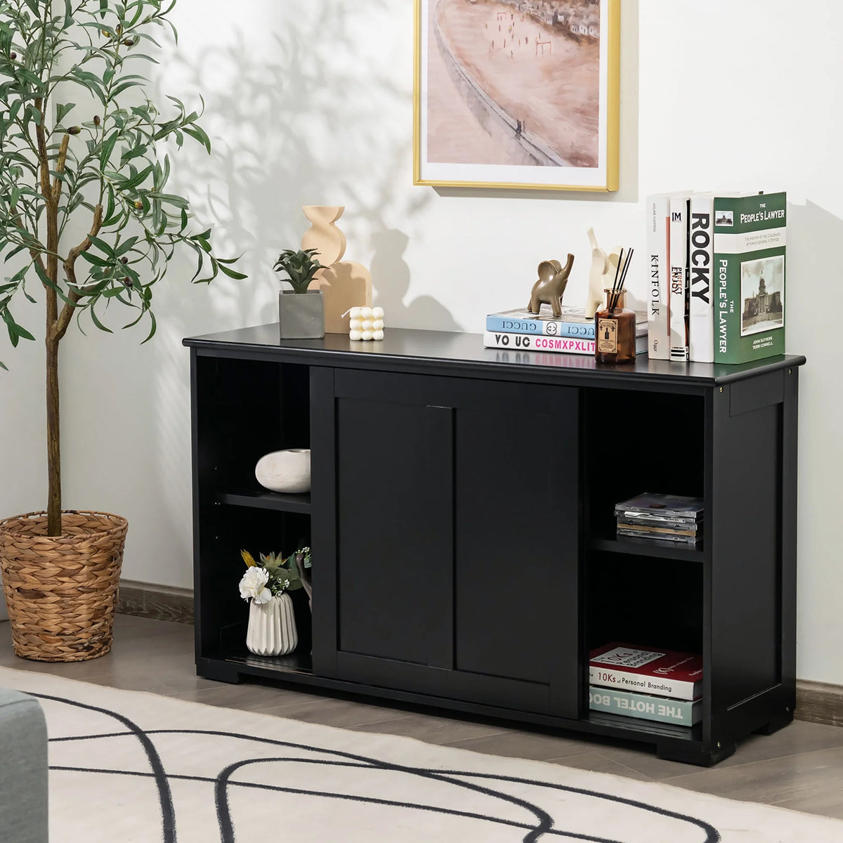 Costway Kitchen Storage Cabinet Sideboard Buffet Cupboard Wood Sliding Door Pantry White