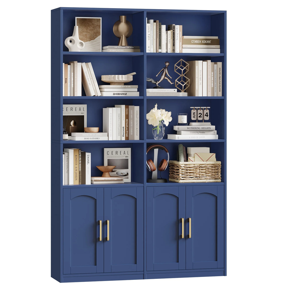 Homfa 73�� Tall Bookcases with Doors, 8 Cubes 6-Tier Double Row Bookshelf, White Bookcase for Living Room Home Office