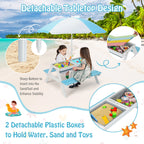 Costway 3-in-1 Kids Picnic Table Wooden Outdoor Sand & Water Table with Umbrella Play Boxes Green