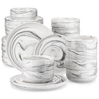 vancasso 36 Pieces Dinnerware Sets, Plates and Bowls Set for 8, Porcelain Dinner Set, White with Black Rim