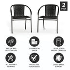 Emma + Oliver Indoor/Outdoor Stacking Rattan Restaurant Patio Chairs, Set of 2, Gray