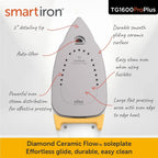 Oliso TG1600 Pro Plus 1800 Watt SmartIron with Auto Lift - for Clothes, Sewing, Quilting and Crafting Ironing | Diamond Ceramic-Flow Soleplate Steam Iron, Yellow