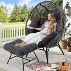 RADIATA 440 lbs Outdoor Egg Chair with Foot Rest & Ottoman, Wicker Patio Egg Chair for Indoor or Garden,Beige