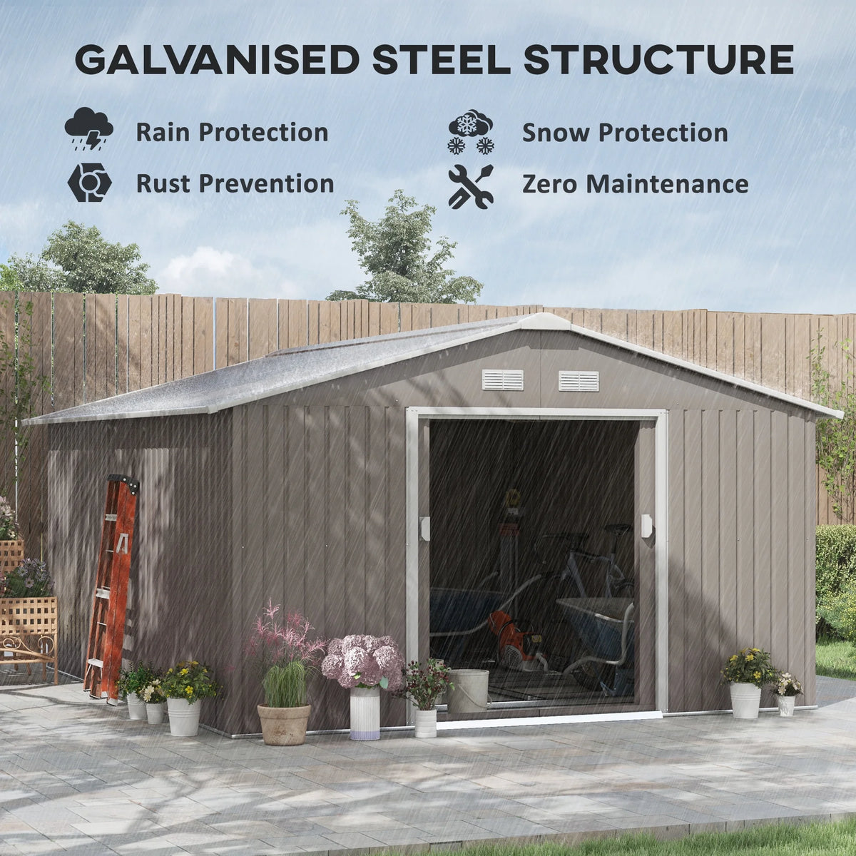 Outsunny 7' x 4' Metal Storage Shed Organizer, Garden Tool House with 4 Vents and 2 Sliding Doors for Backyard, Patio, Garage, Lawn, Dark Gray