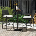 Gymax Set of 2 Wicker Bar Stools Set Outdoor High Back Bar Counter Chairs w/ Cushions