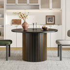 Modern Round Dining Table, 47 Inch Small Circle Kitchen Tables for 4-6, Wood Strip Base, Farmhouse Table for Kitchen, Dinning Room, Walnut