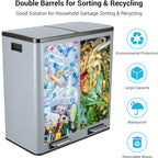 LAZY BUDDY Dual Garbage Can, Stainless Steel 16 Gallon Step Kitchen Trash Can with Soft-Close Lid, Double Compartment Garbage Recycling Bin