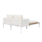 Harper & Bright Designs Patio Outdoor Metal Daybed for 2, All Weather Outdoor Chaise Lounges Reclining Chairs with Wood Topped Side Spaces for Drinks for Poolside Balcony Deck, Gray