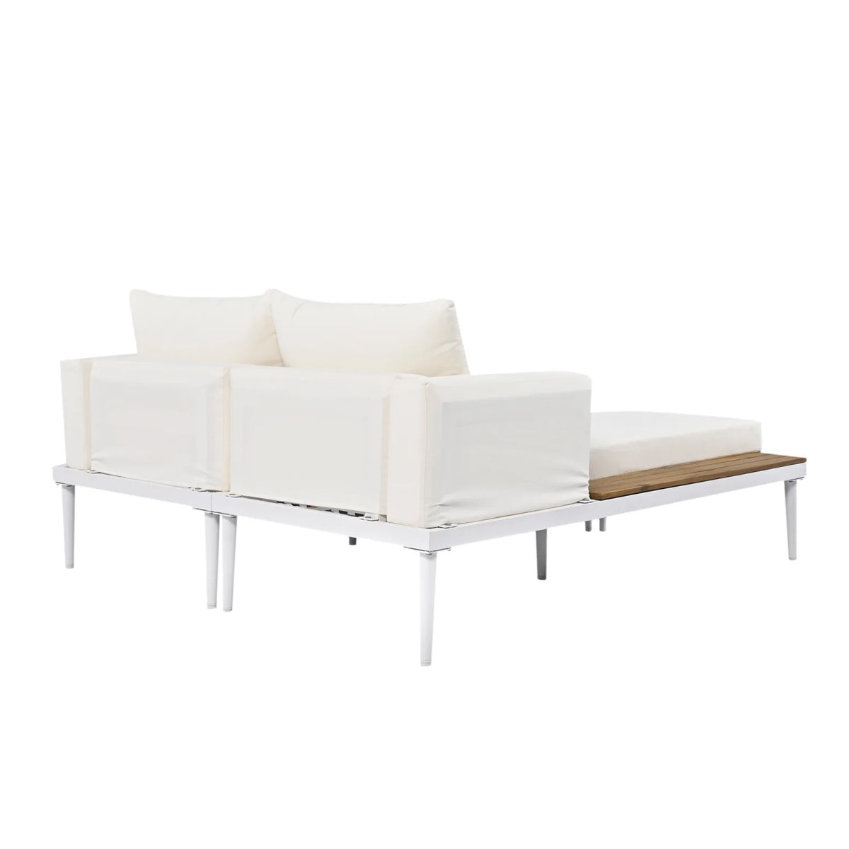 Harper & Bright Designs Patio Outdoor Metal Daybed for 2, All Weather Outdoor Chaise Lounges Reclining Chairs with Wood Topped Side Spaces for Drinks for Poolside Balcony Deck, Gray