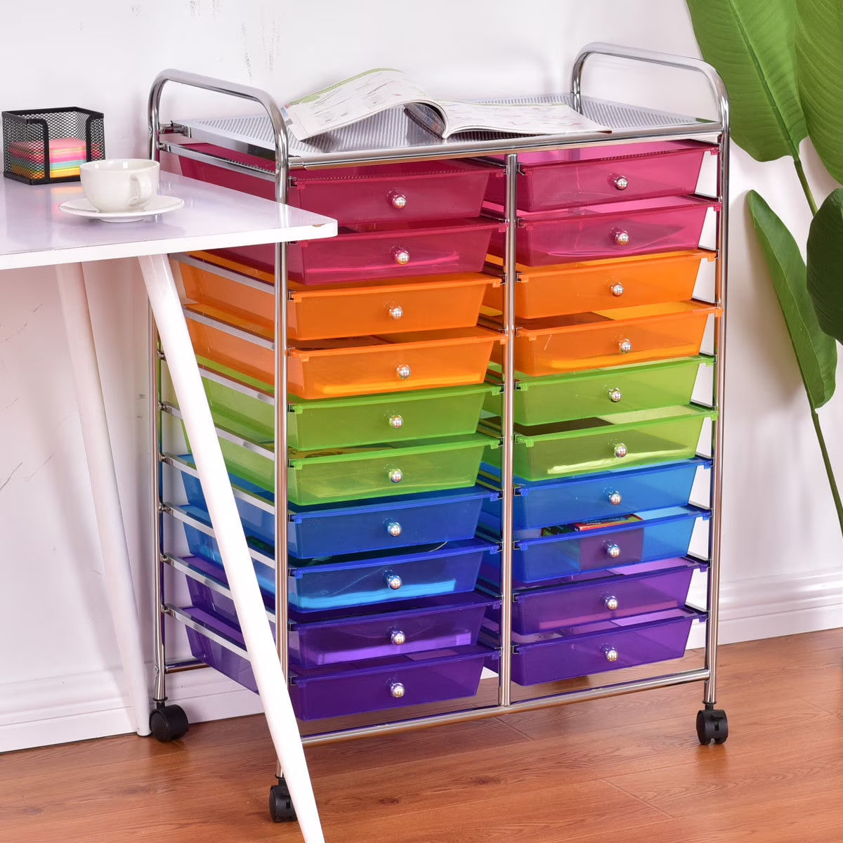 Costway 20 Drawer Rolling Storage Cart Tools Scrapbook Paper Office School Organizer Yellow