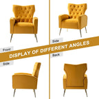 14 Karat Home Fall Home Decor Velvet Accent Chair Button Tufted Metal Legs Adult Living Room Mustard