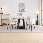 5 Piece 47'' Round Dining Table Chairs Set for 4, Farmhouse Gray Kitchen Table with 4 Boucle Mid Century Modern Dinning Room Chairs, Wood Dinner Table &Upholstered Chair Set of 4, Beige