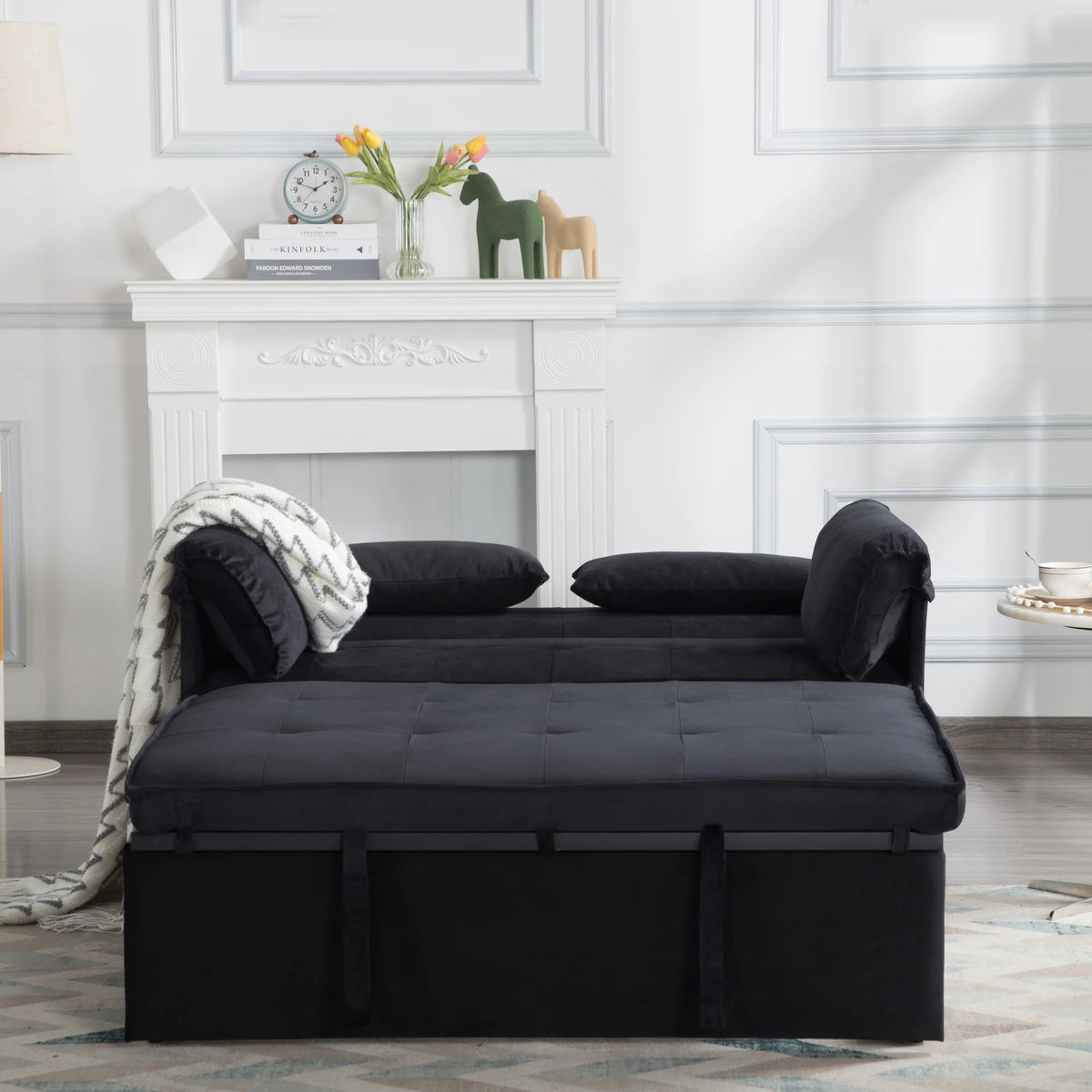 Gewnee 55'' Modern Convertible Velvet Sofa Bed with Pull-Out Twin Bed, Adjustable Backrest for Living Room, Office (Dark Gray)
