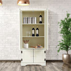 Costway Accent Storage Cabinet Adjustable Shelves Antique 2 Door Floor Cabinet Cream White