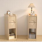 End Tables Set of 2, Small Side Table, Slim Side Table, Wood 2 Drawer Narrow Nightstand