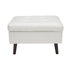 OFM Mid Century Modern Tufted Fabric Storage Ottoman, Walnut Legs, in Beige