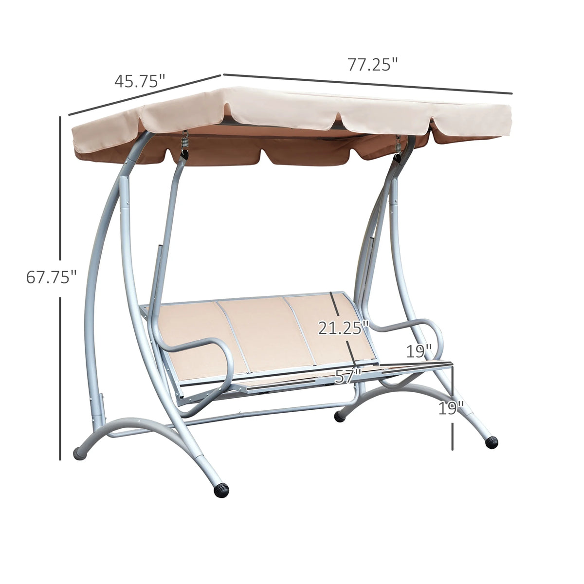 Outsunny 3 Person Patio Swing Seats, Porch Swing with Stand & Adjustable Canopy, Heavy Duty Outdoor Swing Chair Bench for Adults, Black