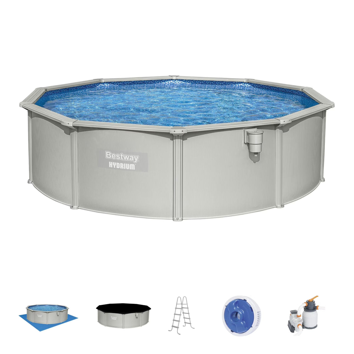 Bestway Hydrium 15' x 48" Steel Wall Above Ground Swimming Pool Set, Gray