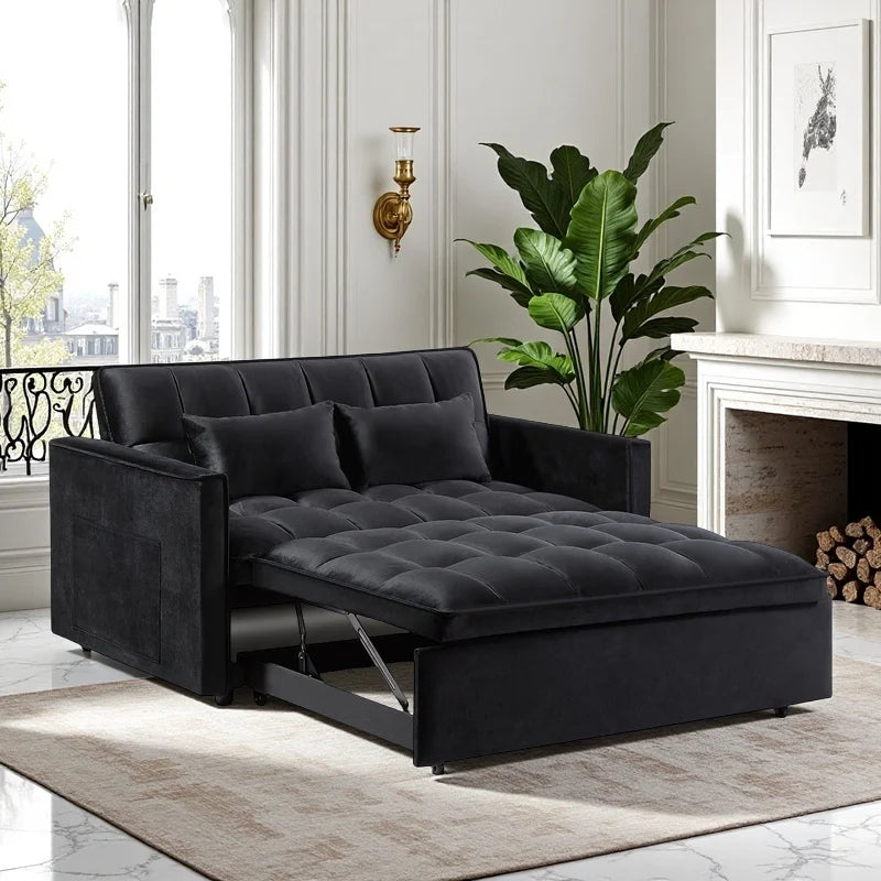 Gewnee 55'' Modern Convertible Velvet Sofa Bed with Pull-Out Twin Bed, Adjustable Backrest for Living Room, Office (Dark Gray)