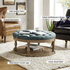 36'' Wide Blue Round Large Ottoman Tufted Coffee Table with Storage Wood Legs Home Living Room