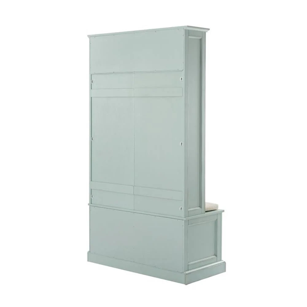 Bowery Hill Traditional Wood Hall Tree in Seafoam Blue/Oatmeal